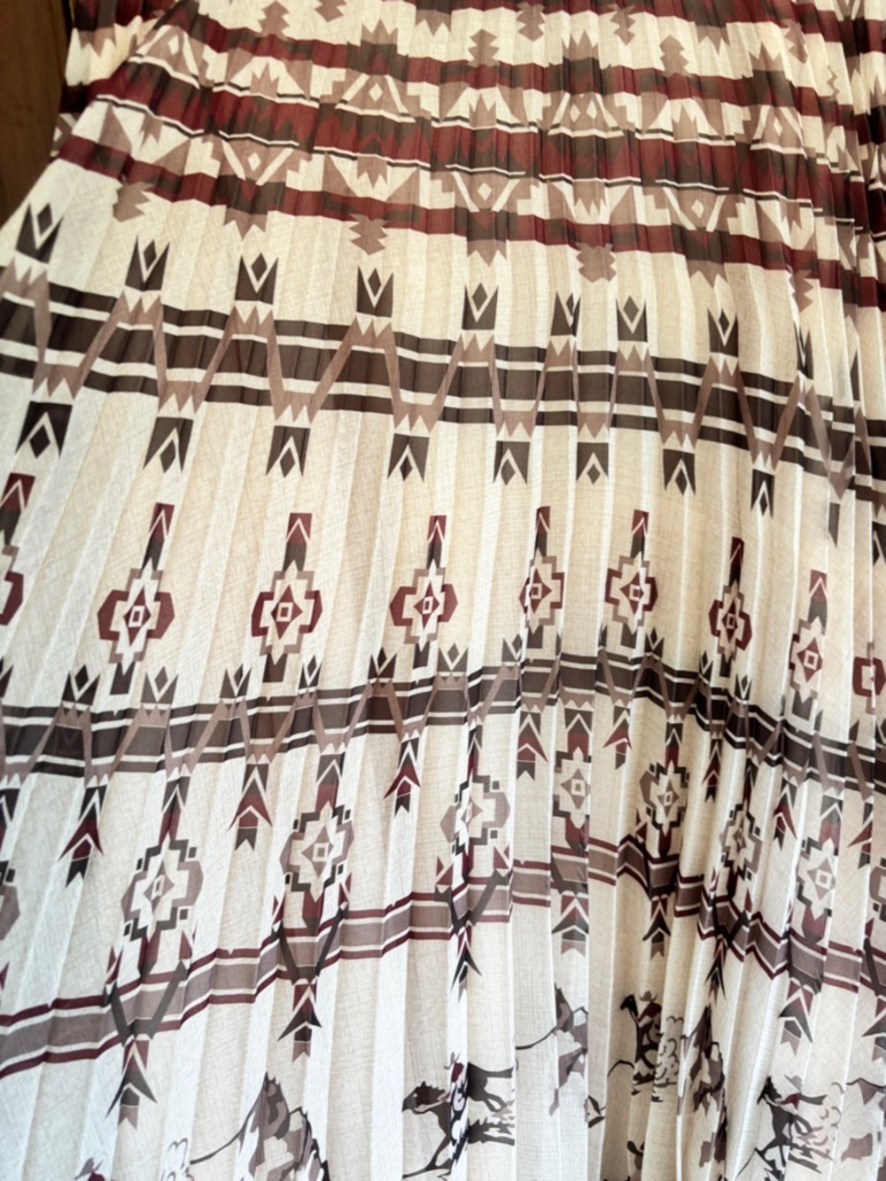 Western Print Pleated Skirt in Cream and Brown by Tasha Polizzi